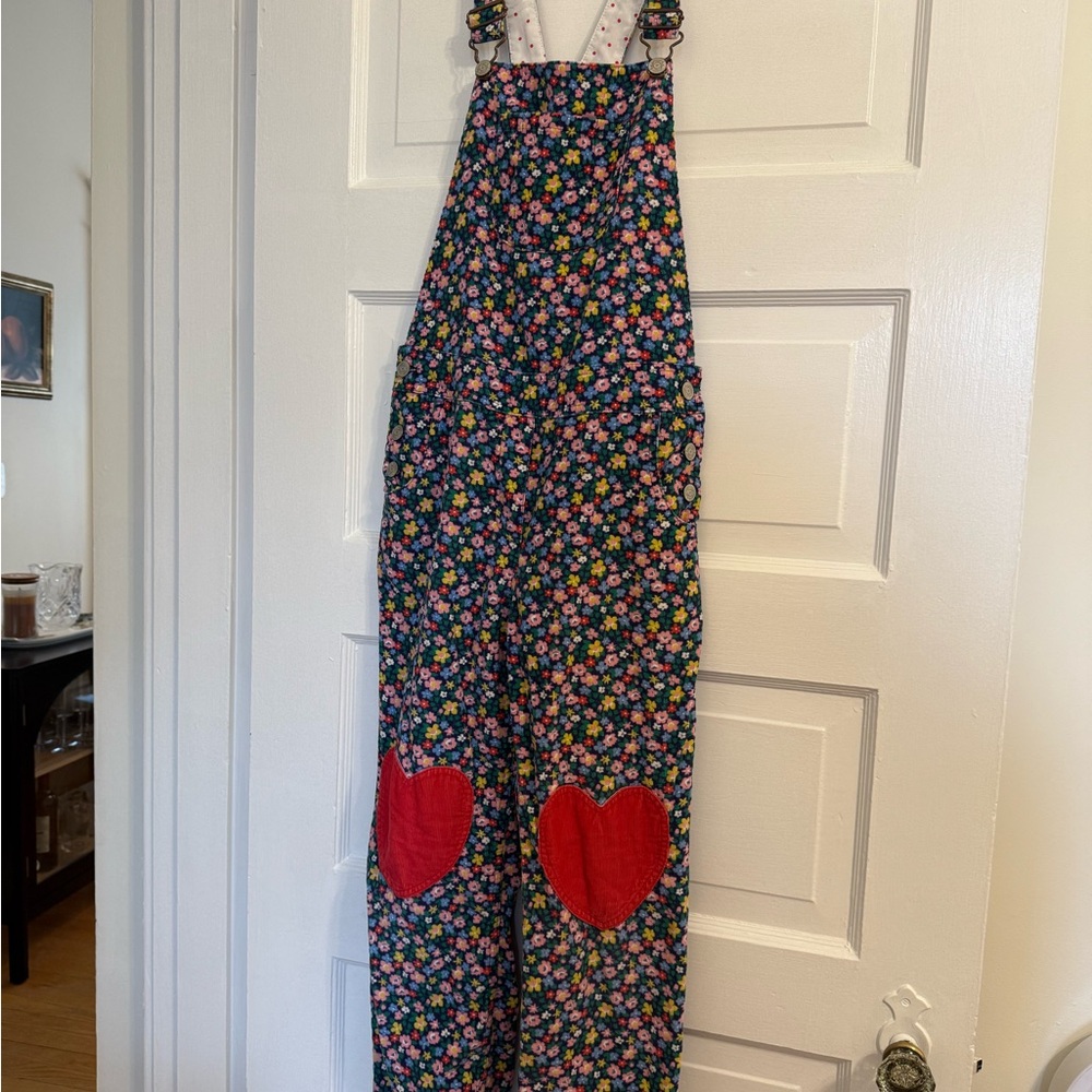 Kids Boden Floral Overalls with Hearts